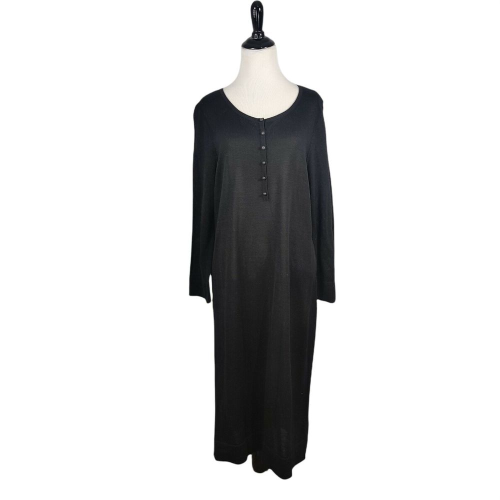 Peruvian Connection Dress open Knit L black button‎ neck long sleeves